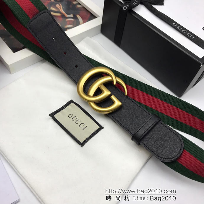 GUCCI古馳 官網潮流款 原單品質 紅綠布原版加厚織帶 409416 復古做舊GG古金扣 男士皮帶  xfp1343